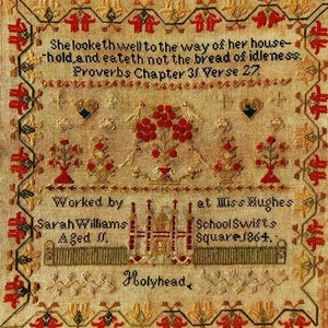 Sarah Williams, Holyhead (Wales) 1864, A Welsh Antique Sampler Reproduction - Cross Stitch Chart by Cross Stitch Antiques