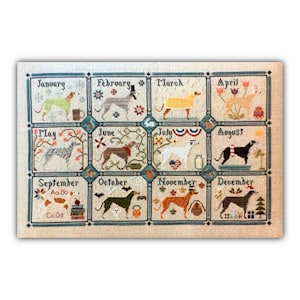 Greyhound Year Cross Stitch Chart - The Blue Flower