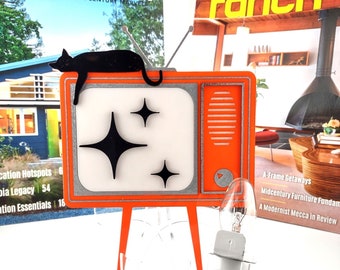 Make it Personal!  Personalized Mid Century Modern/Retro TV Style Night Light w/Lounging Cat-8 Acrylic Color ChoicesAcrylic