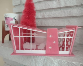 Mid Century Modern Retro Butterfly Roof House, Putz House - (Ships Flat-Easy Assembly Required) 8 Beautiful, Vibrant Acrylic Colors