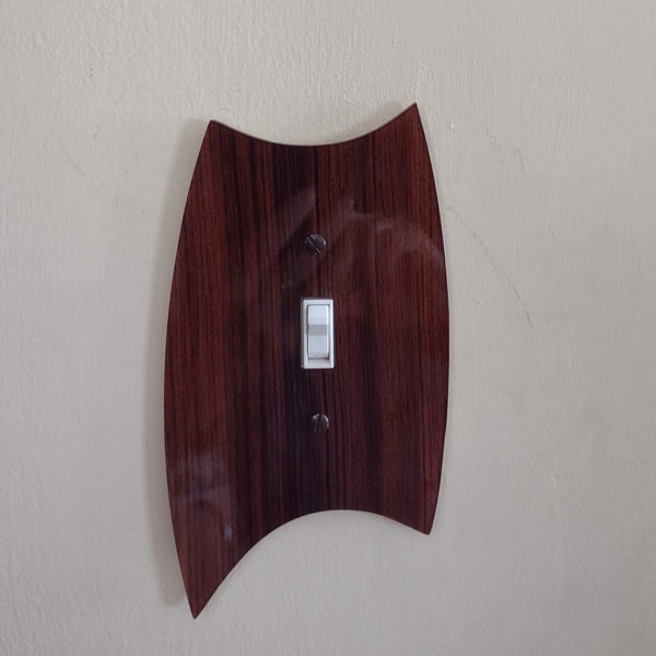 Mid Century Modern, Retro Light Switch & Outlet Cover Plates, New "Mahogany Grain" Acrylic, New 'Mad-4-Mod' shape
