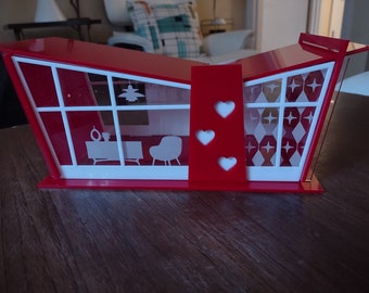 Mid Century Modern Butterfly Roof Putz House, Be My Valentine Gift, Newly Wed Gift, Miniature Collectible, (Ships Flat Easy Assembly)