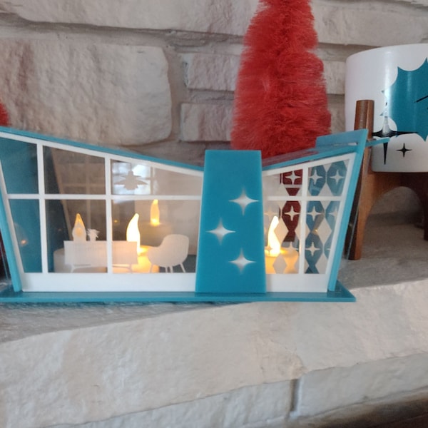 Mid Century Modern Putz House, Retro Butterfly Roof, Vintage Holiday Decor, Collectible Christmas Village - (Ships Flat-Easy Assembly)