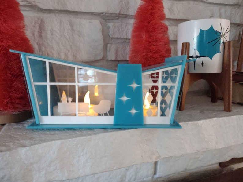 Mid Century Modern Retro Butterfly Roof House, Putz House (Ships Flat-Easy Assembly Required) 8 Beautiful, Vibrant Acrylic Colors