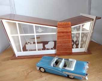 New** Mid Century Modern Retro Butterfly Roof Putz House, Redwood Acrylic (Ships Flat-Easy Assembly Required)