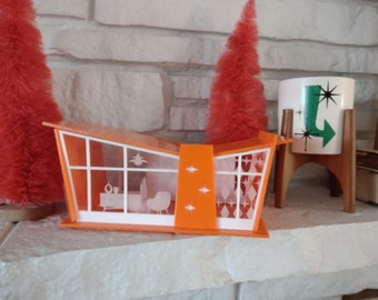 Mid Century Modern Retro Butterfly Roof House, Putz House ( Ships Flat-Easy Assembly Required) 8 Beautiful, Vibrant Acrylic Colors