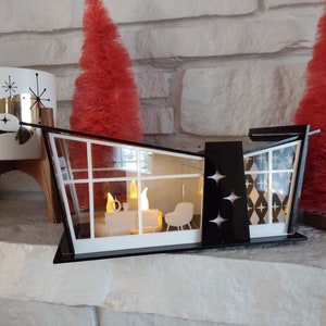 Mid Century Modern Retro Butterfly Roof House, Putz House - ( Ships Flat-Easy Assembly Required) 8 Beautiful, Vibrant Acrylic Colors