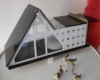 Mid Century Modern Putz House, Retro A-Frame Chalet, Vintage Holiday Decor, Collectible Christmas Village (Ships Flat-Easy Assembly)