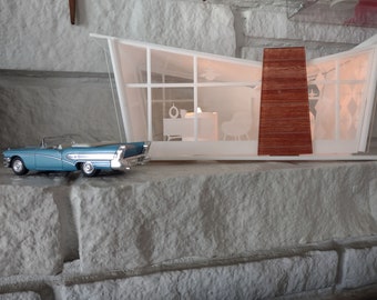 Mid Century Modern Retro Butterfly Roof House, Putz House - (Ships Flat-Easy Assembly Required) 8 Beautiful, Vibrant Acrylic Colors