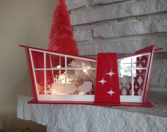 Mid Century Modern Retro Butterfly Roof House, Putz House - (Ships Flat-Easy Assembly Required) 8 Beautiful, Vibrant Acrylic Colors