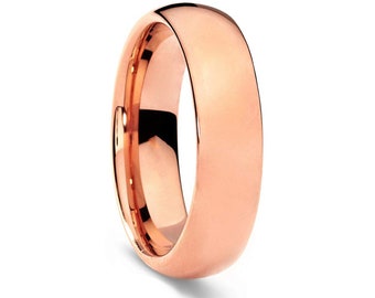 Tungsten Wedding Band Ring 7mm for Men Women Comfort Fit 18K Rose Gold Plated Plated Domed Polished