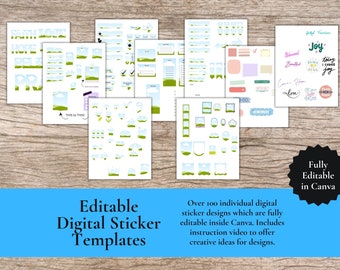 PLR Bundle Sticker Frame CANVA Editable |Custom Sticker Sheets Template Printable. Stickers Pack for Goodnotes ,OneNote & Digital Planner.