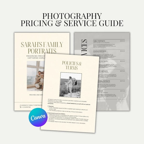 Professional Photography Pricing Template for Family Portraits - Editable in Canva