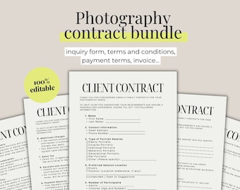 Professional photography contract form template - editable in Canva