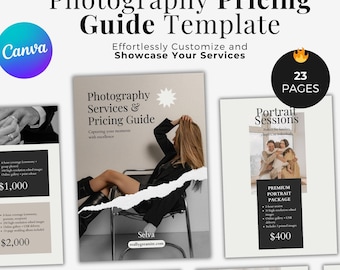 Plantilla de guía de precios de fotografía / Diseño Canva personalizable para servicios y paquetes / Perfecto para fotógrafos de retratos y bodas