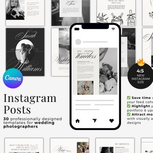 30 modelli di post Instagram per fotografi di matrimonio / Modificabili in Canva gratuiti e facili da usare / Modelli di post Instagram verticali