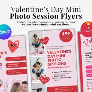 Valentine’s Day Mini Session Flyer Templates | Canva Editable Flyers for Photographers & Couples&#39; Photo Shoots