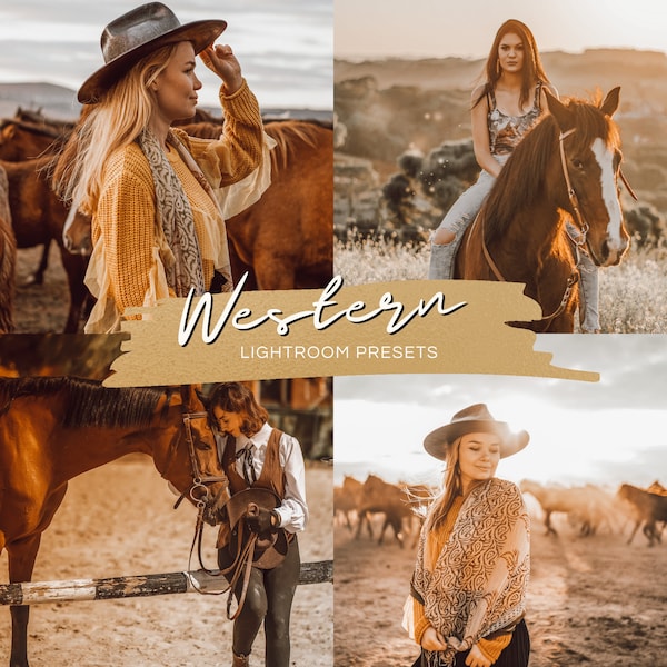 8 Western Preajustes para Lightroom mobile,wild west presets,rustic presets,farmhouse presets,cowgirl presets,western chic filters,retro