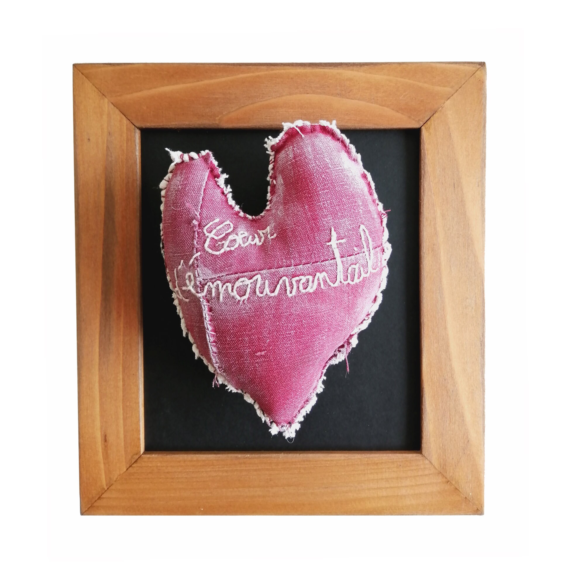 Coeur d'émouvantail - Coeur Brodé à La Main sur Cadre Bois