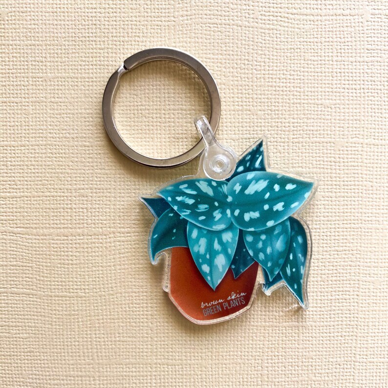 Black Plant Parent Keychain Afrocentric Keychain Brown Skin Green Plants Acrylic Keychain Black Owned Plant Lady Keychain