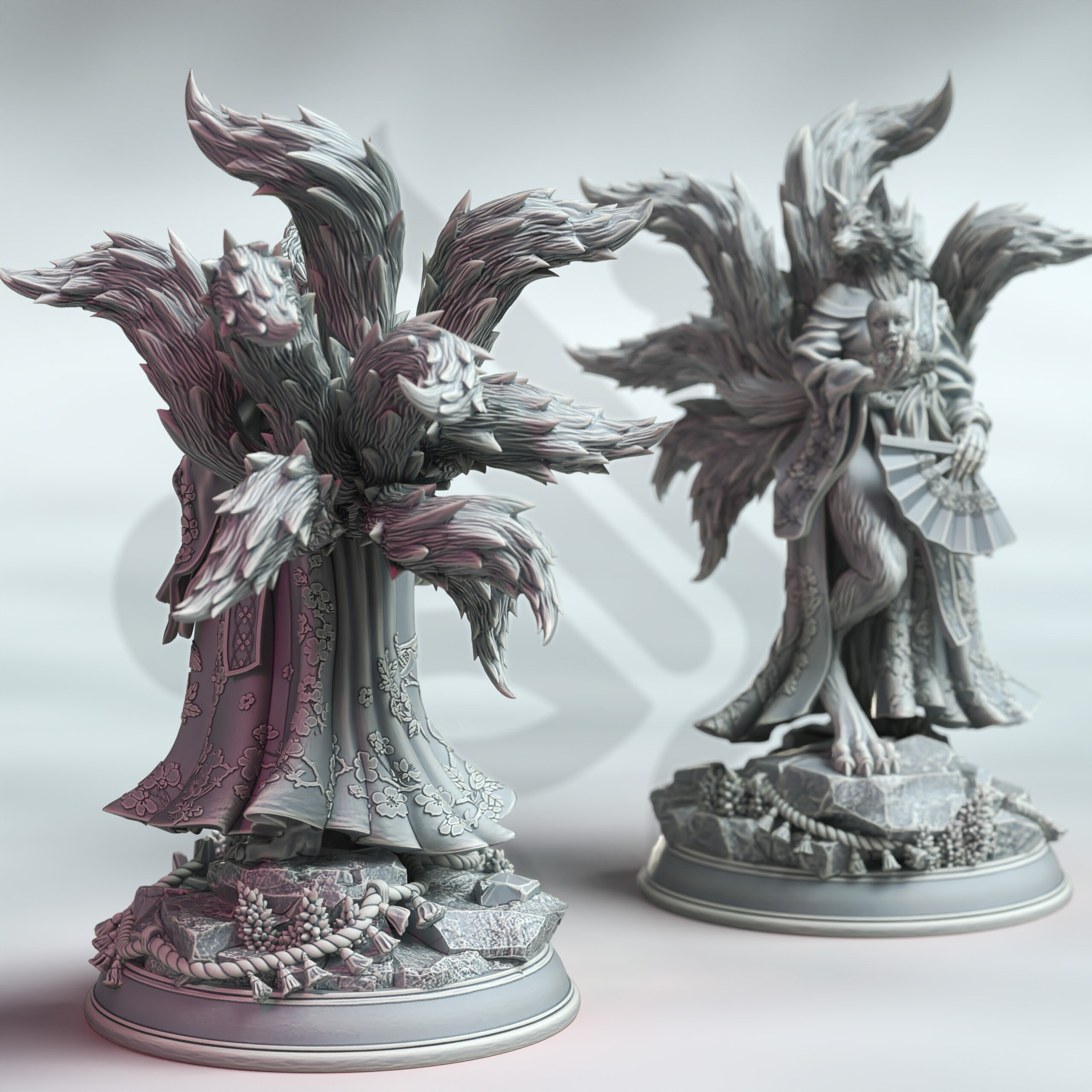 Kyubi No Shojo Girl With Nine Tails 32mm 75mm Tabletop Mini Resin kyubi-no-shojo-girl-with-nine-tails-32mm-75mm-tabletop-mini-resin