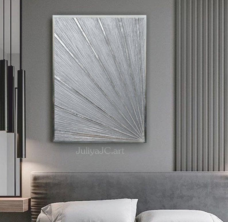 Silver Wall Art Abstract Original Painting on Canvas Glitter Etsy