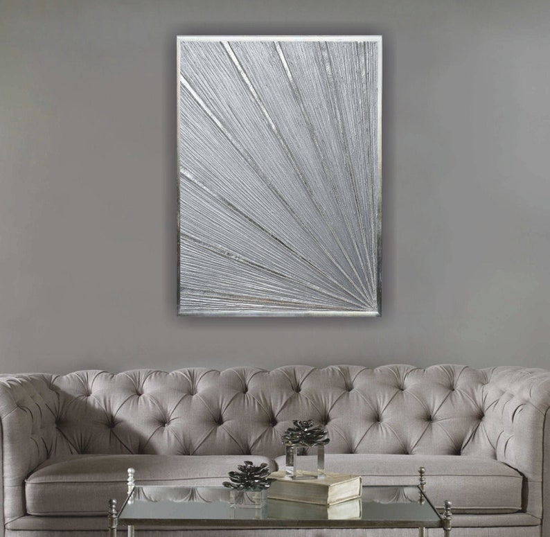 Silver Wall Art Abstract Original Painting on Canvas Glitter Etsy