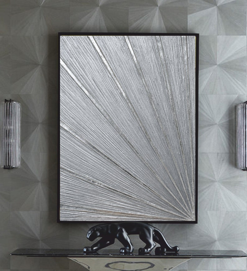 Silver Wall Art Abstract Original Painting on Canvas Glitter Etsy