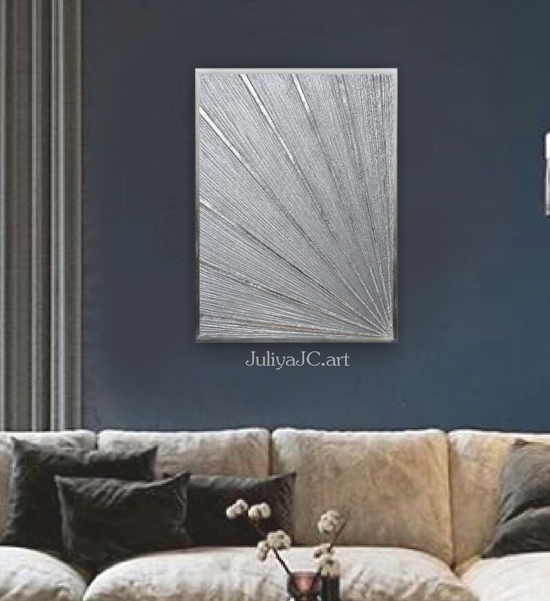 Silver Wall Art Abstract Original Painting on Canvas Glitter Etsy