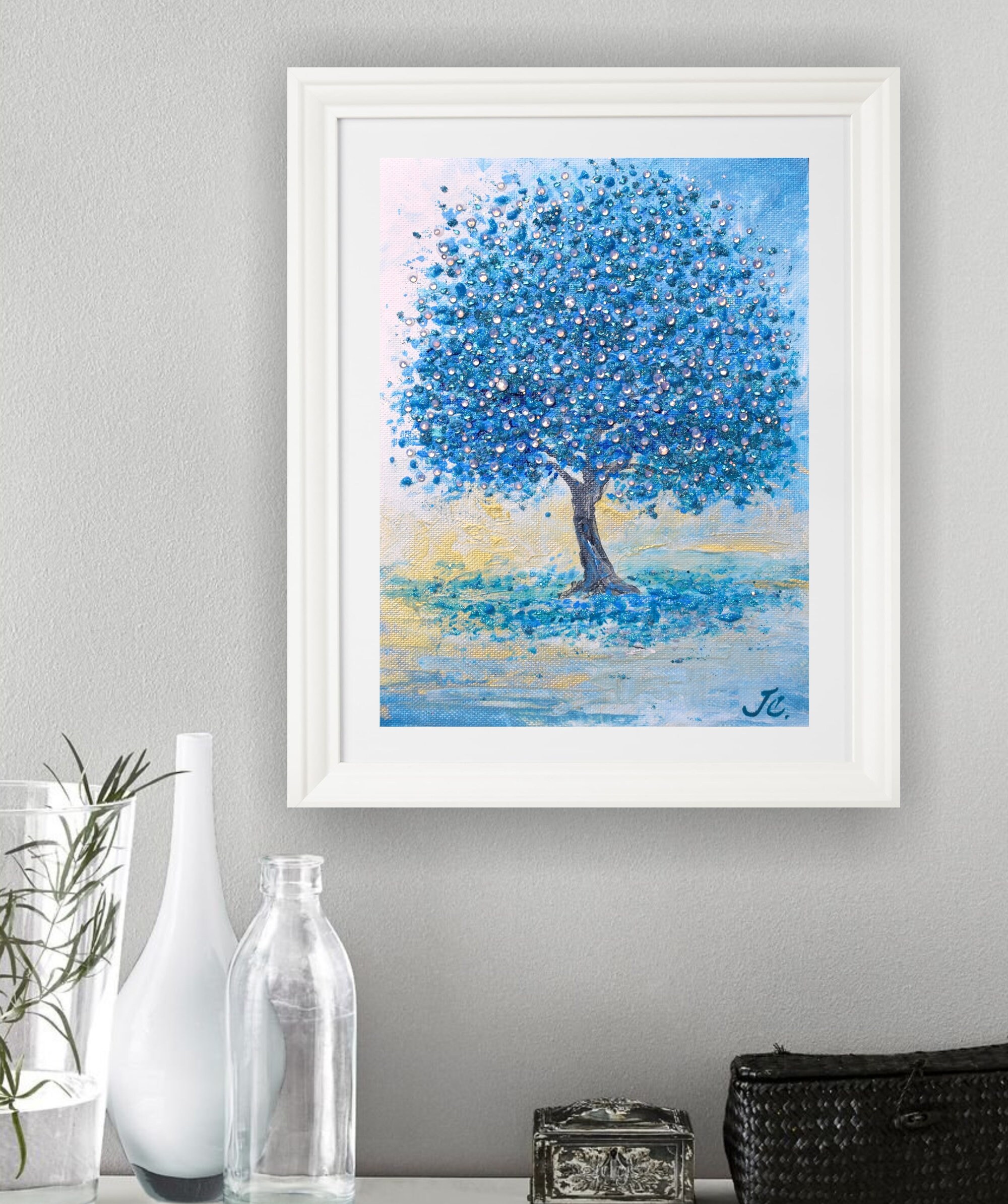 Tree Painting Original Art Blue Tree Artwork Landscape with Etsy