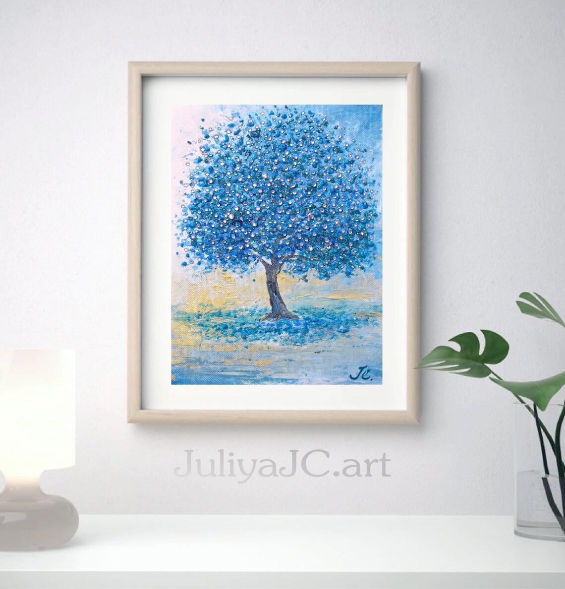 Tree Painting Original Art Blue Tree Artwork Landscape with Etsy