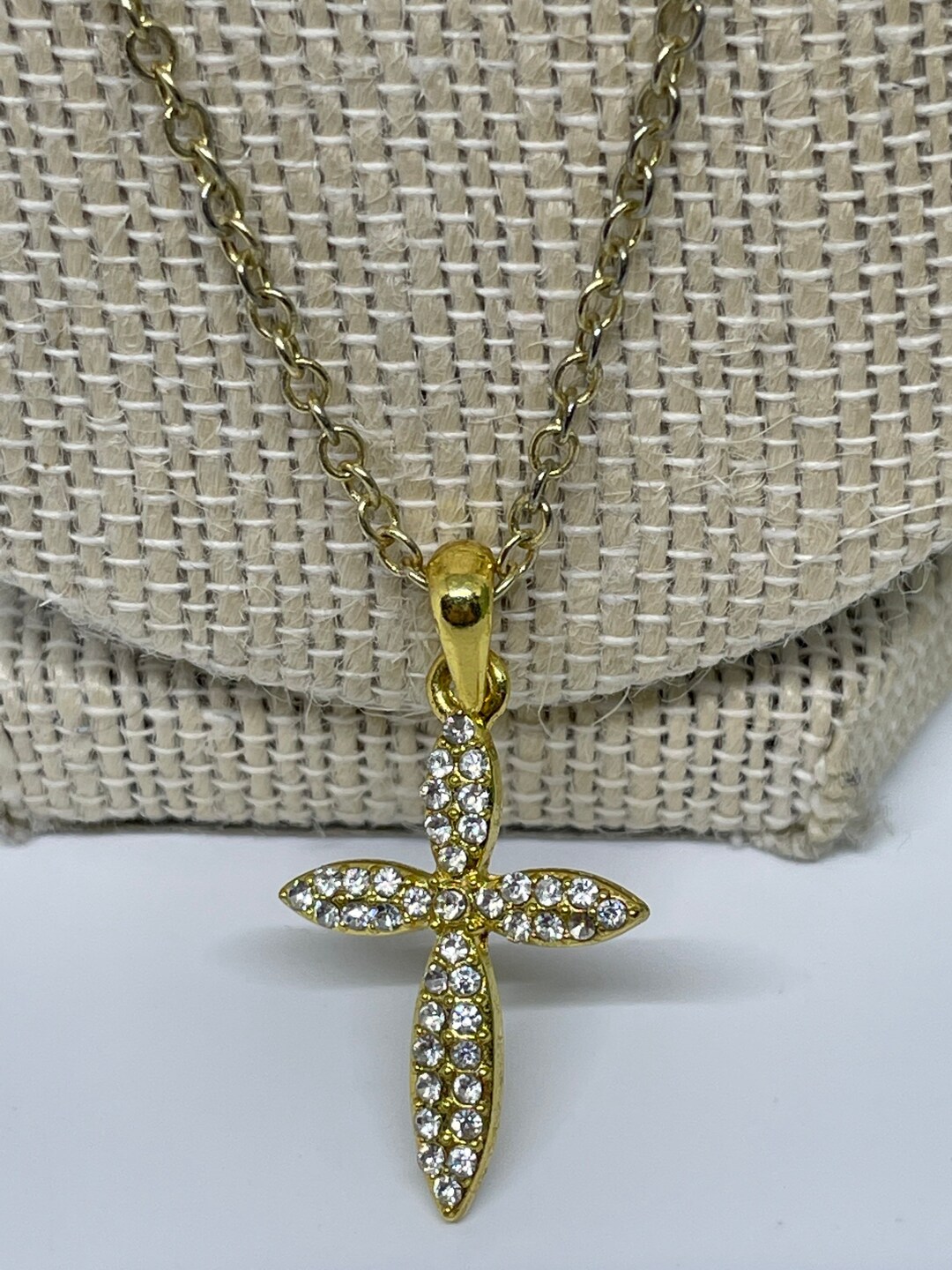 Goldtone Rhinestone Cross Necklace - Etsy