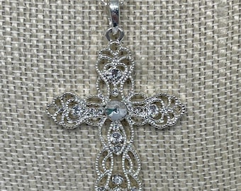 Silvertone cross necklace