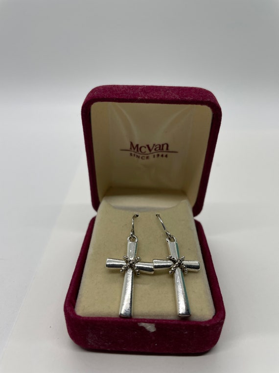 Vintage McVan Silvertone cross pierced earrings