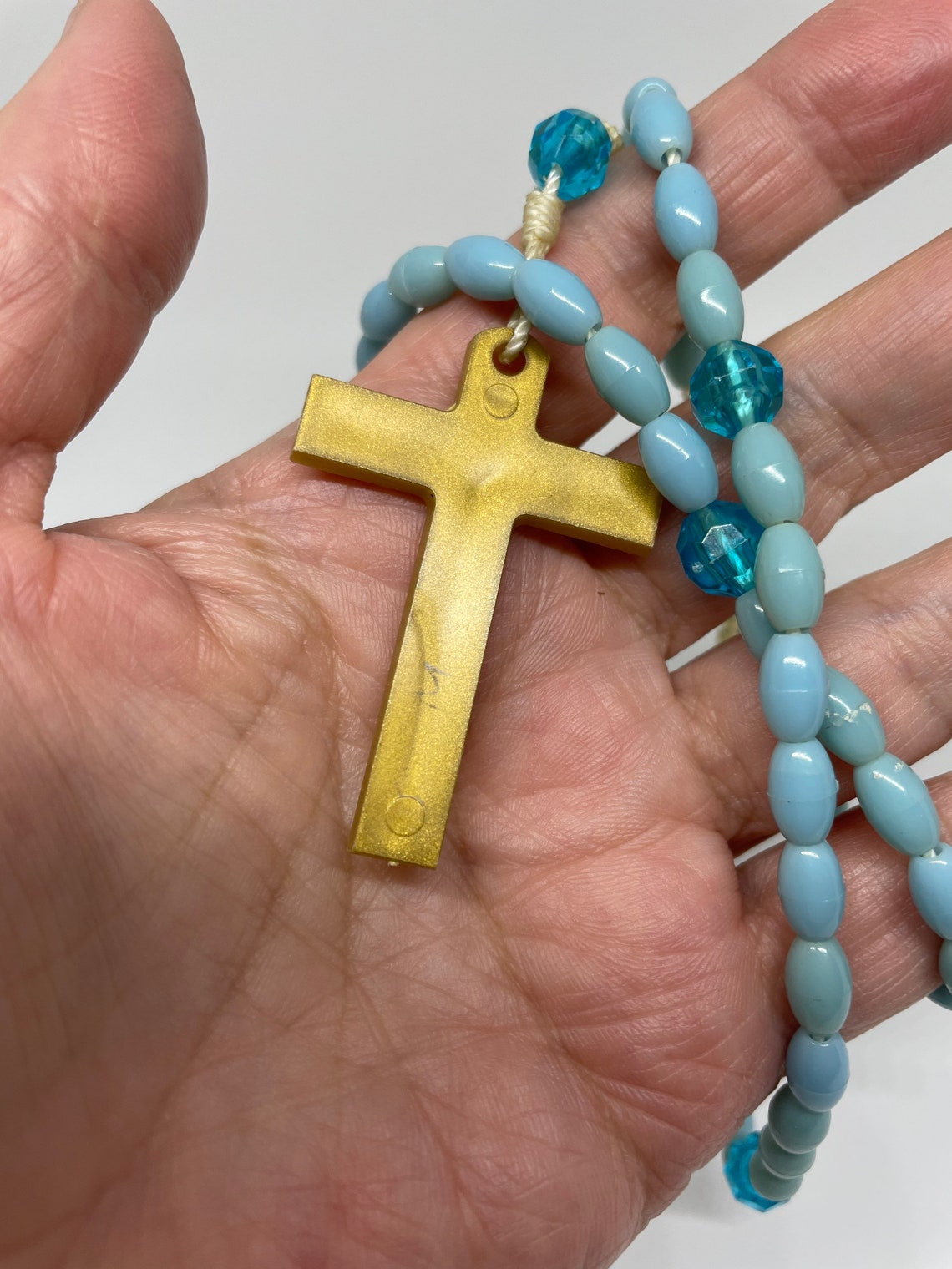 Vintage light blue plastic rosary Etsy