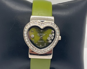 Geneva heart rhinestone watch