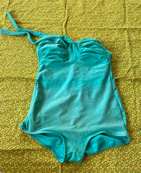 Vintage 60s 70s Seafoam Green Halter Swim Suit by