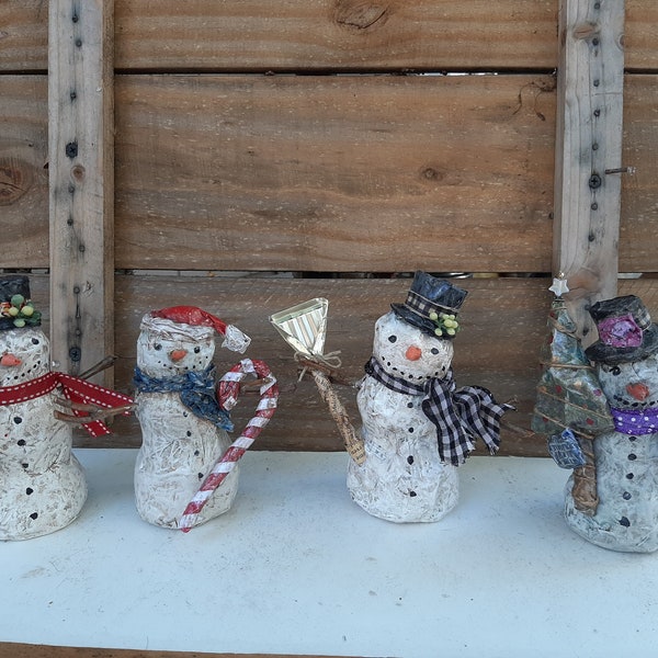 Paper Mache Snowmen Handmade Christmas Decor