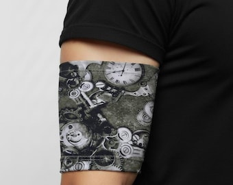 L7.5"- 8" Clocks & Cogs PICC Line Short BICEP Cover Cancer Chemo Catheter Sleeve Compatible -Omnipod DASH-Glucose monitoring FreeStyle Libre