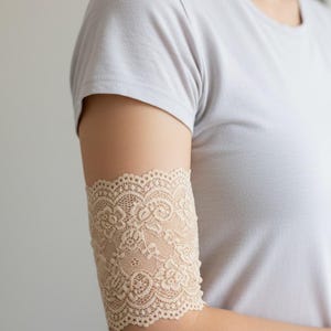 6" Pale Skin Tone Unlined Stretch Lace Cover for Chemo-Cancer-Diabetes Free Style Libre-Omnipod DASH Glucose Monitoring CGM PICC Line Sleeve