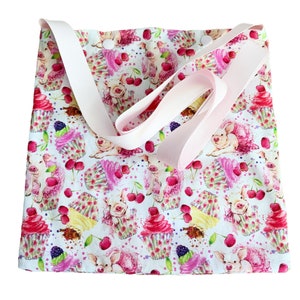 Pigs in Cupcakes - Lined Cotton Carry Storage Bag approx 11&quot;x 8.5&quot;