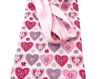 Hearts Lined Cotton Syringe Driver Bags approximately 11.5" tall x 6.5" wide with Cross Body Strap