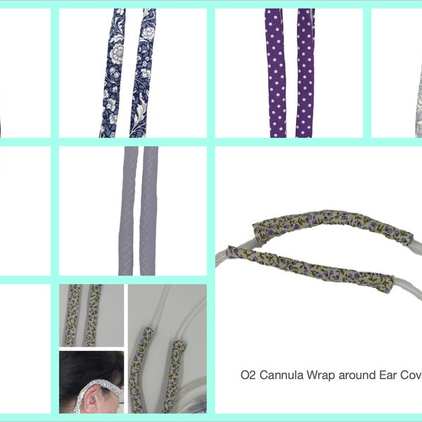 Pair Nasal Spec Oxygen Cannula Over Ear Wrap Covers ONLY to help with sore ears Approx 5-6” - Solid fabrics by request