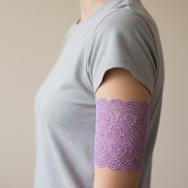 Funda de encaje elástico sin forro de 15 cm, color lila, para monitorización de glucosa en sangre (PICC) con monitorización continua de glucosa (CGM) y diabetes (libre-omnipod DASH)