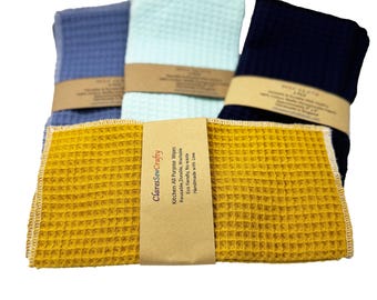 3 Pack Choice of Colours 100% Cotton Dish Cloth Waffle Honeycomb Fabric Christmas Stocking Fillers Durable Versatile Reusable