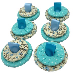Set of 6- 5cm x 4cm  Hand wrapped Fabric Steel Sewing Pattern /paper Weights including ribbon. Weighing average of 50 g Great sewing gift