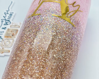 Pink and Gold Glitter Ombré Tumbler, Custom Glitter Tumbler, Bridesmaid Gifts, Custom Tumbler