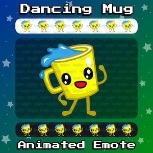 ANIMATED Emote for Twitch & Discord - Cute Dancing Mug - Happy Emotes, Colorful Dance Animation, Fun Streaming Emotes, Color Changing, Hype