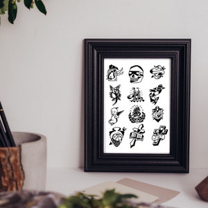 Traditional tattoo flash sheet, Bert Grimm, downloadable print