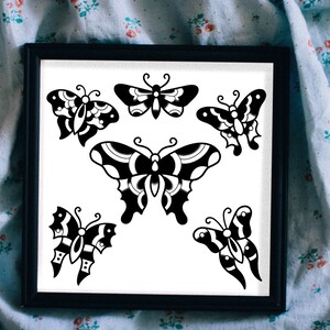 Traditional tattoo flash sheet, fine, wall art, Butterfly, downloadable print